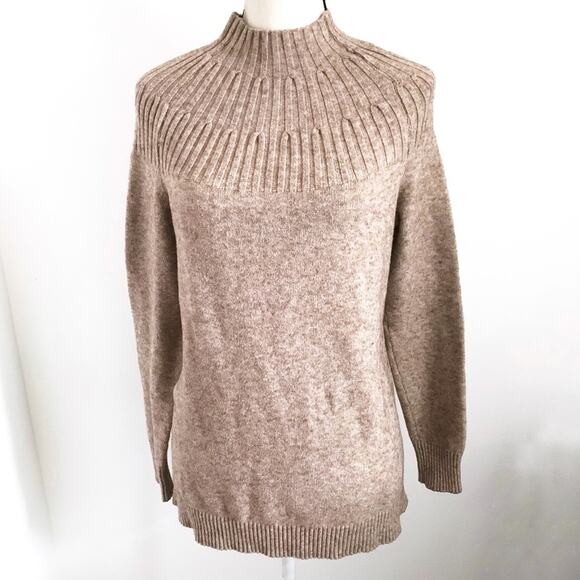 Anthropologie Light Brown Mock Neck Sweater Women’s M Soft Classic Neutral - Picture 1 of 5